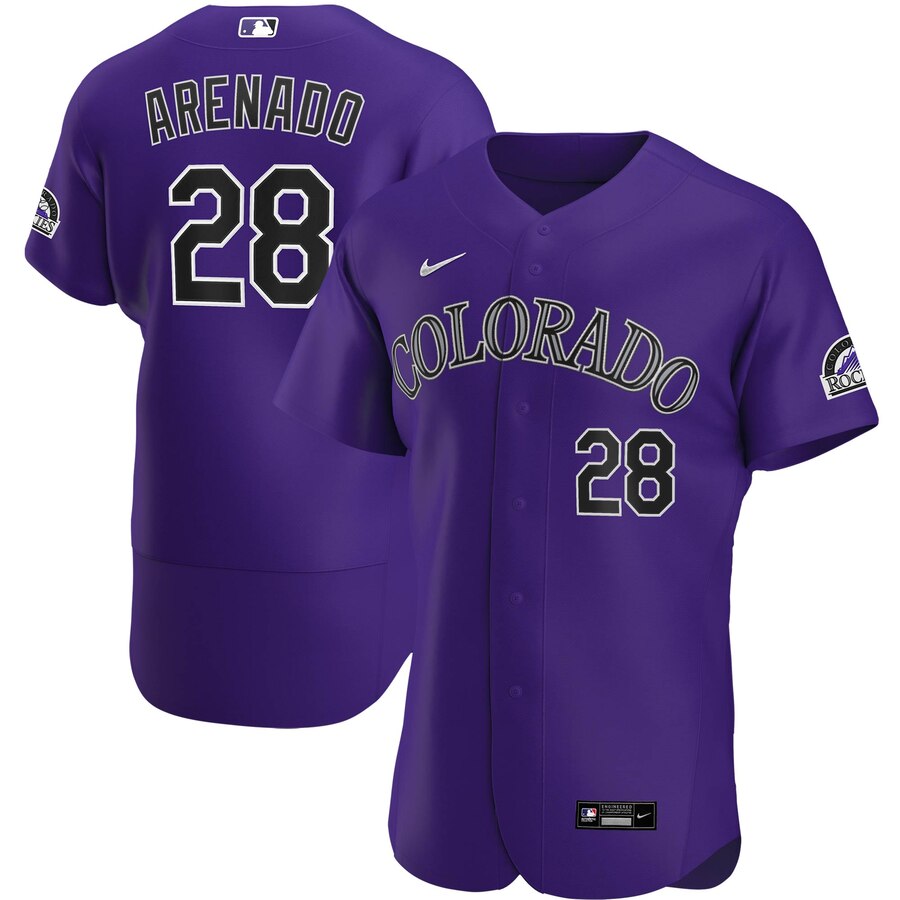 Colorado Rockies 28 Nolan Arenado Men Nike Purple Alternate 2020 Authentic Player MLB Jersey